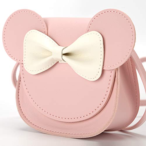 QiMing Little Mouse Ear Bow Crossbody Purse,PU Shoulder Handbag for Kids Girls Toddlers(Pink1) - Image 2