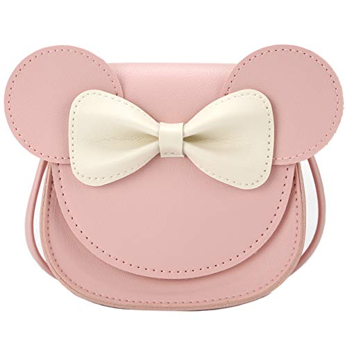 QiMing Little Mouse Ear Bow Crossbody Purse,PU Shoulder Handbag for Kids Girls Toddlers(Pink1) - Image 1