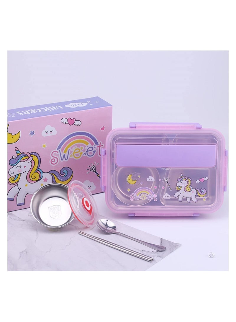 Kids Lunch Box with Tableware,1100ml 4 compartment Insulated Lunch Box for Children