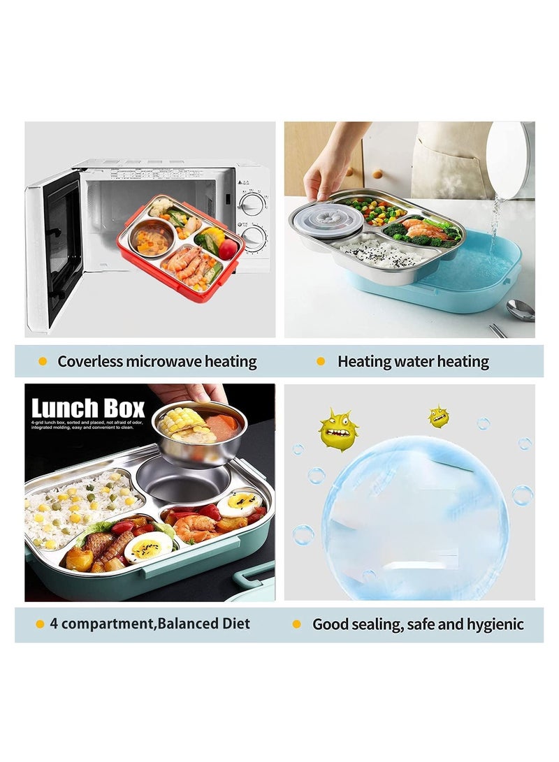 Kids Lunch Box with Tableware,1100ml 4 compartment Insulated Lunch Box for Children
