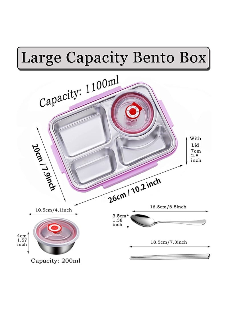 Kids Lunch Box with Tableware,1100ml 4 compartment Insulated Lunch Box for Children