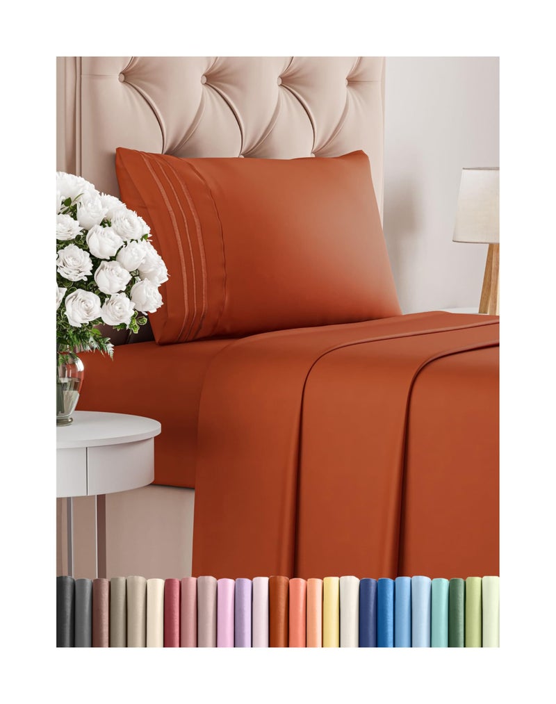 Twin XL Size 3 Piece Sheet Set  Comfy Breathable  Cooling Bed Sheets Set  Hotel Luxury Bedding for Women Men Kids Teens Boys  Girls  Deep Pockets Soft Wrinkle Free  OekoTex  Terracotta