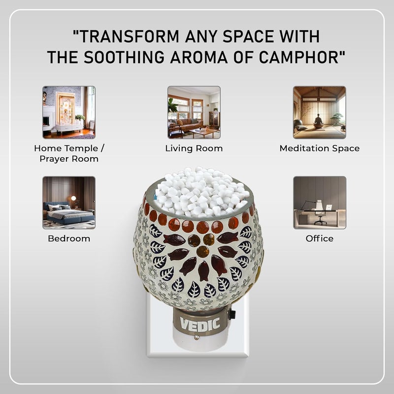 Vedic Camphor Electric Diffuser for Home & Office Ceramic Kapoor Dani Electrical Burner Essential Oil Fragrance with On/Off Switch & Night Lamp(Design, Color May Vary) - Image 3