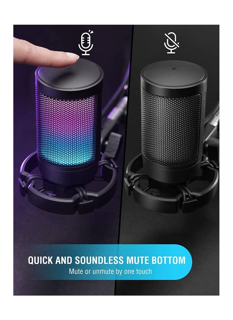 Gaming USB Microphone for PC PS5, FIFINE Condenser Mic with Quick Mute, RGB Indicator, Tripod Stand, Pop Filter, Shock Mount, Gain Control for Streaming Discord Twitch Podcasts Videos- AmpliGame