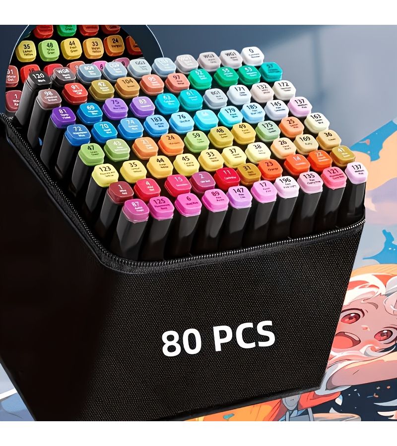 80 Color Dual Tip Marker Set Vibrant for Permanent Painting and Art Creation - Image 1