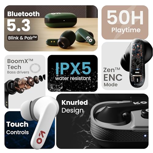 GOBOULT Y1 Ear Buds Wireless with 50Hr Playtime, Clear Calling ENC Mic, Low Latency Made in India, Gaming, 10mm Bass Drivers Earbuds Buds TWS Bluetooth (Black) (White) - Image 2