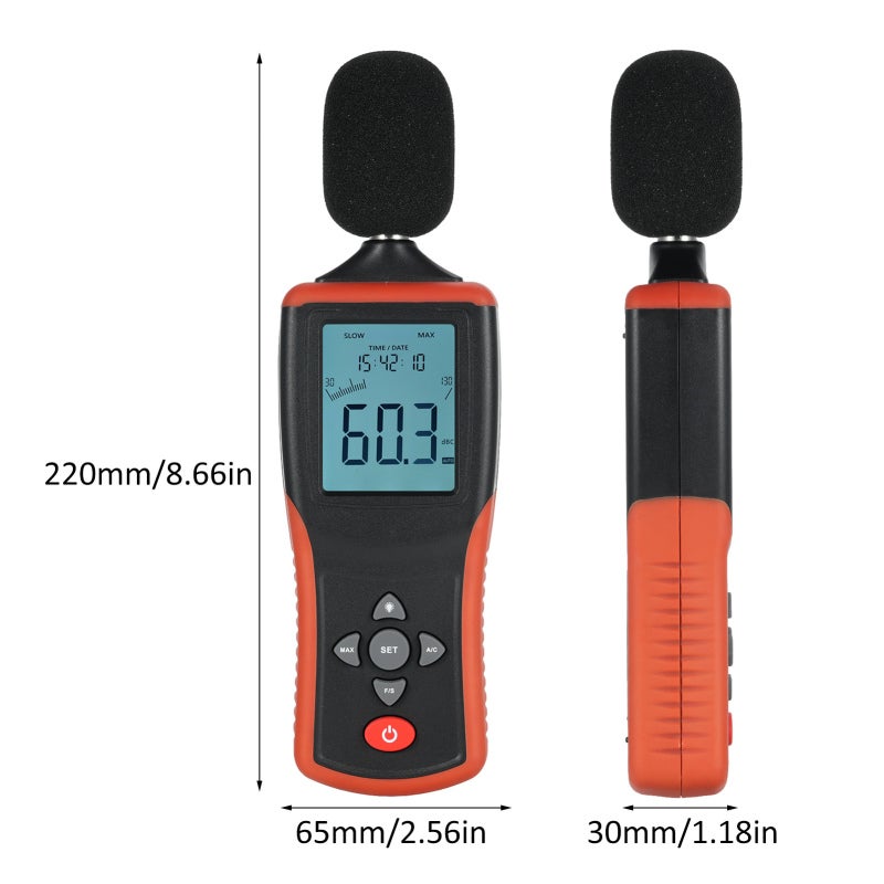 Digital Sound Level Meter: 30 To 130 Db ±1.5 Db Accuracy A/C Weighted Measurement - Fast Slow Response Portable SPL Meter for Home Industrial Personal Noise Monitoring - Image 3