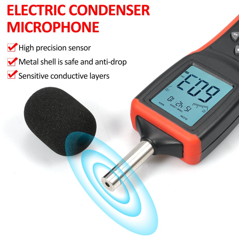 Digital Sound Level Meter: 30 To 130 Db ±1.5 Db Accuracy A/C Weighted Measurement - Fast Slow Response Portable SPL Meter for Home Industrial Personal Noise Monitoring - Image 4