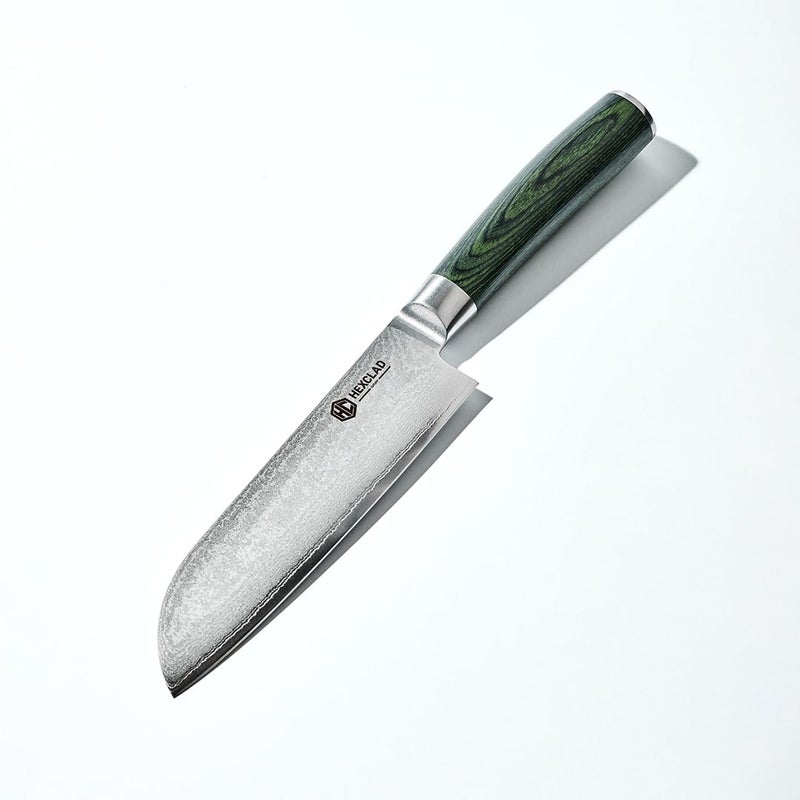 سكين سانتوكو هيكس كلايد 7 بوصة بشفرة من الفولاذ المقاوم للصدأ داماسكوس الياباني ومقبض باكاوود