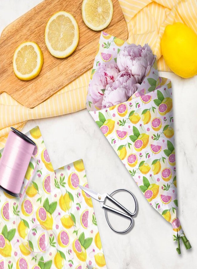 MOZUI 50 Sheet Lemon Pattern Tissue Paper, Summer Fruit Gift Wrapping Papers with Yellow Pink Lemon Designs on White Background for Bouquet Wrapping,Candy Bag Fillers,Birthday Party,Baby Shower,20 x 14 Inch - Image 4