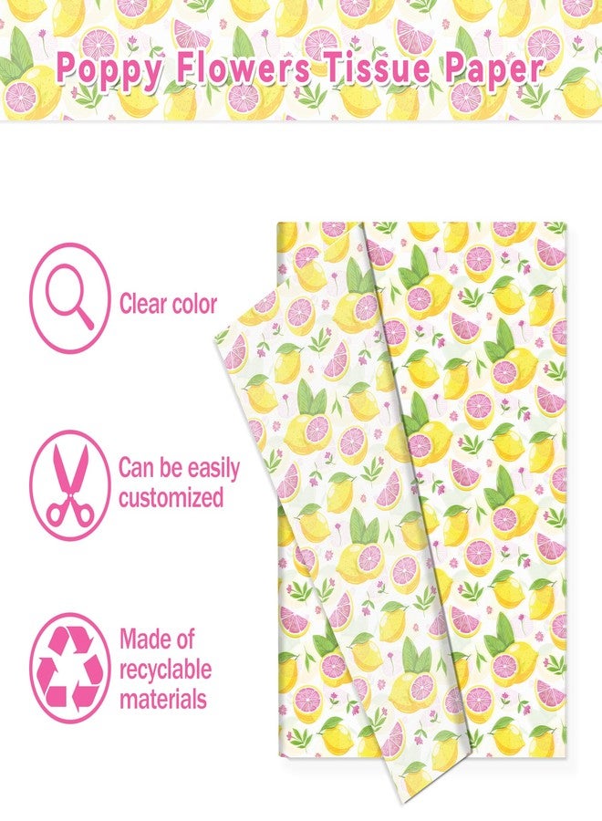 MOZUI 50 Sheet Lemon Pattern Tissue Paper, Summer Fruit Gift Wrapping Papers with Yellow Pink Lemon Designs on White Background for Bouquet Wrapping,Candy Bag Fillers,Birthday Party,Baby Shower,20 x 14 Inch - Image 2