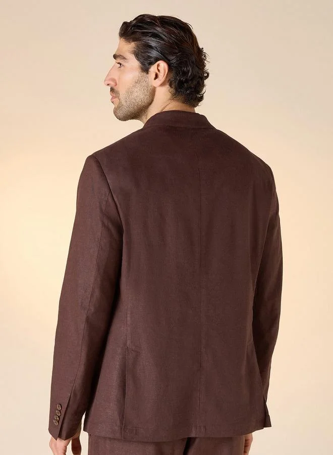 Iconic Iconic Notchel Lapel Linen Blazer with Button Closure and Long Sleeves