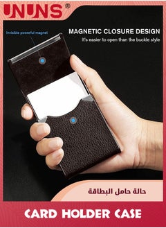 UNUNS Business Card Holder Case,PU Leather ID Card Holder With Magnetic Clasp,Fashion Professional Metal Pocket Card Organizer,Magnetic Suction Business Card Wallet,Best Gift For Men Women,Brown  - Image 4