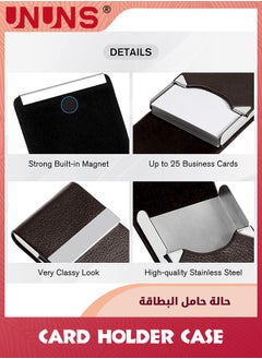 UNUNS Business Card Holder Case,PU Leather ID Card Holder With Magnetic Clasp,Fashion Professional Metal Pocket Card Organizer,Magnetic Suction Business Card Wallet,Best Gift For Men Women,Brown  - Image 5