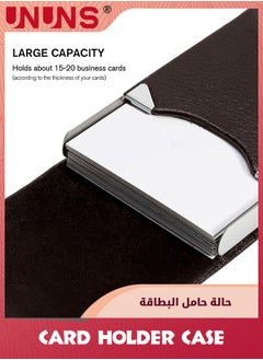 UNUNS Business Card Holder Case,PU Leather ID Card Holder With Magnetic Clasp,Fashion Professional Metal Pocket Card Organizer,Magnetic Suction Business Card Wallet,Best Gift For Men Women,Brown  - Image 3