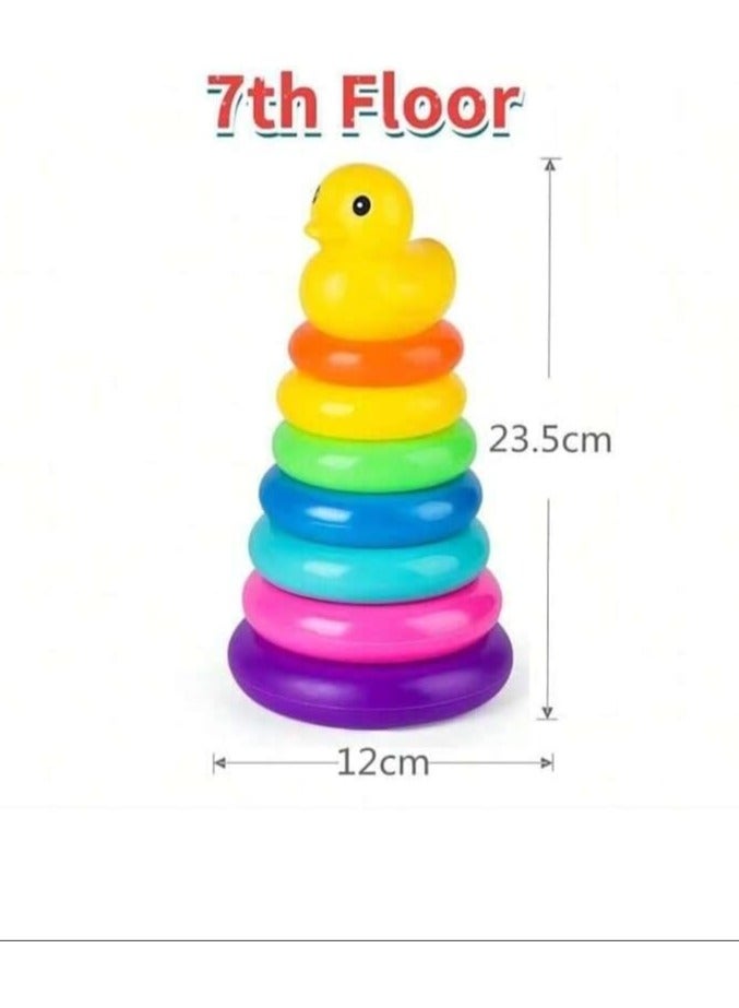 لعبة حلقات التكديس الملونة مع غطاء بطة - لعبة تعليمية للأطفال الرضع والأطفال الصغار - Image 3