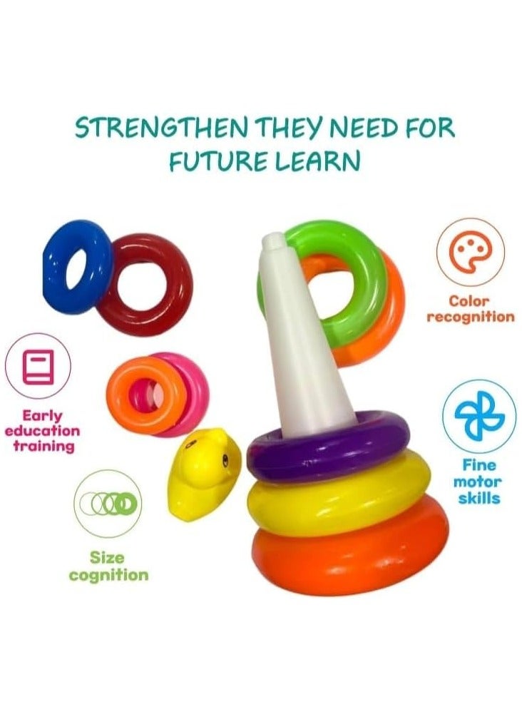 لعبة حلقات التكديس الملونة مع غطاء بطة - لعبة تعليمية للأطفال الرضع والأطفال الصغار - Image 4