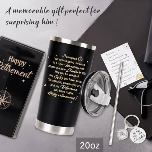 CUPLOOV Retirement Gifts for Men 2026, 20 Oz Retired Tumbler Cup with Lid & Straw, Best Retirement Gift Set Stainless Steel Cup with Keychain & Card for Men Him Husband Teachers Boss Doctors Coworkers, Black - Image 5