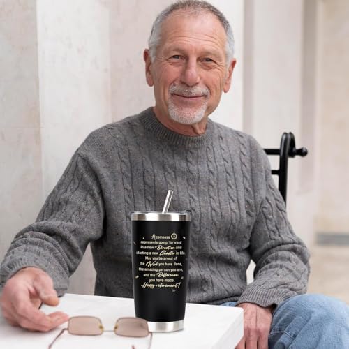 CUPLOOV Retirement Gifts for Men 2026, 20 Oz Retired Tumbler Cup with Lid & Straw, Best Retirement Gift Set Stainless Steel Cup with Keychain & Card for Men Him Husband Teachers Boss Doctors Coworkers, Black - Image 2