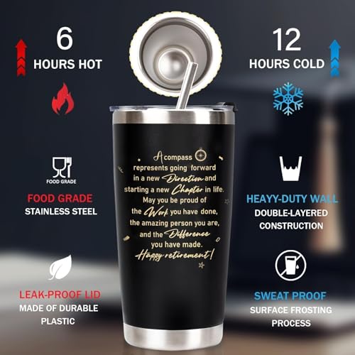 CUPLOOV Retirement Gifts for Men 2026, 20 Oz Retired Tumbler Cup with Lid & Straw, Best Retirement Gift Set Stainless Steel Cup with Keychain & Card for Men Him Husband Teachers Boss Doctors Coworkers, Black - Image 3