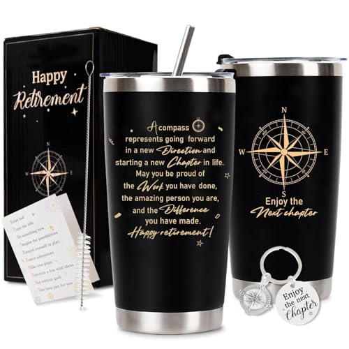 CUPLOOV Retirement Gifts for Men 2026, 20 Oz Retired Tumbler Cup with Lid & Straw, Best Retirement Gift Set Stainless Steel Cup with Keychain & Card for Men Him Husband Teachers Boss Doctors Coworkers, Black - Image 1