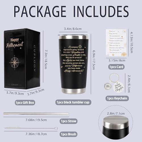 CUPLOOV Retirement Gifts for Men 2026, 20 Oz Retired Tumbler Cup with Lid & Straw, Best Retirement Gift Set Stainless Steel Cup with Keychain & Card for Men Him Husband Teachers Boss Doctors Coworkers, Black - Image 4