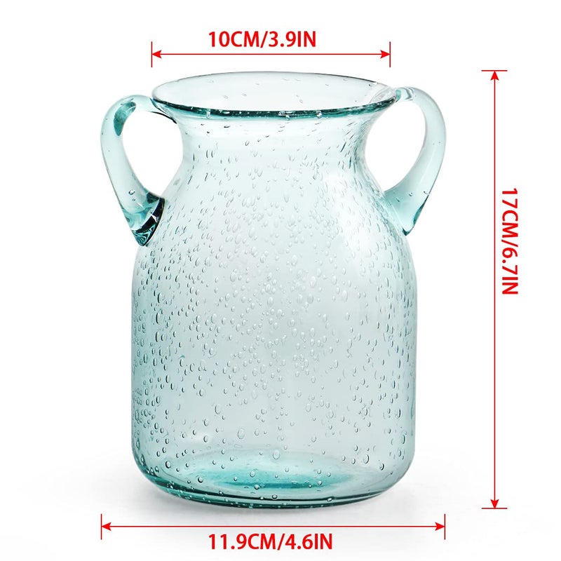 MDLUU Seeded Glass Vase, 4.6" W x 6.7" H, Clear, Double Ear Design, Coastal Modern Style, Perfect for Dining Room, Bedroom, Bathroom - Image 3