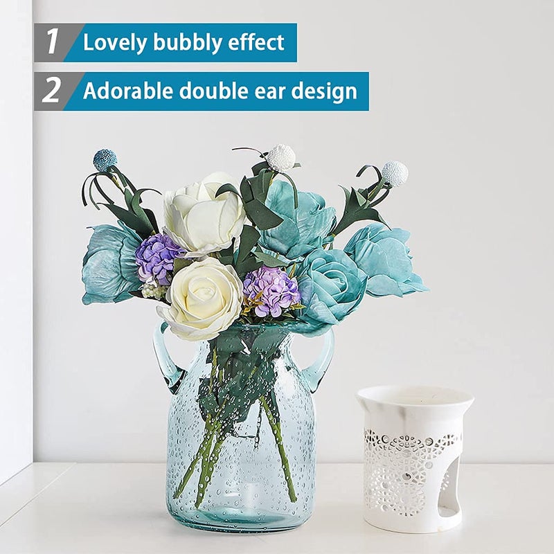 MDLUU Seeded Glass Vase, 4.6" W x 6.7" H, Clear, Double Ear Design, Coastal Modern Style, Perfect for Dining Room, Bedroom, Bathroom - Image 4