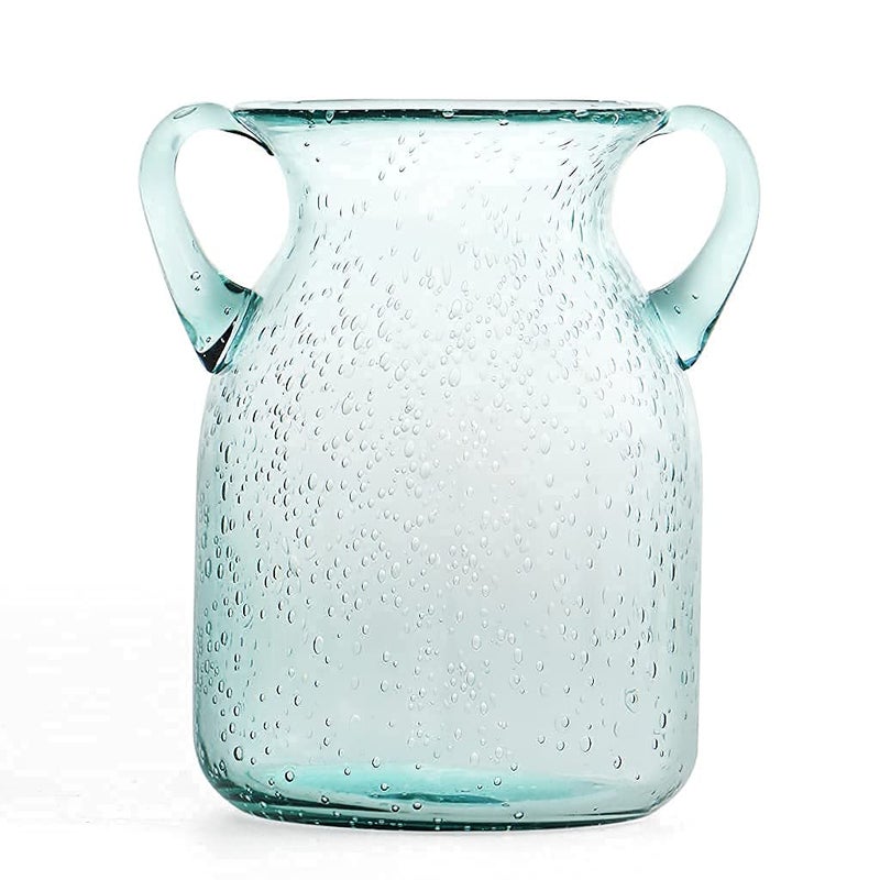 MDLUU Seeded Glass Vase, 4.6" W x 6.7" H, Clear, Double Ear Design, Coastal Modern Style, Perfect for Dining Room, Bedroom, Bathroom - Image 1