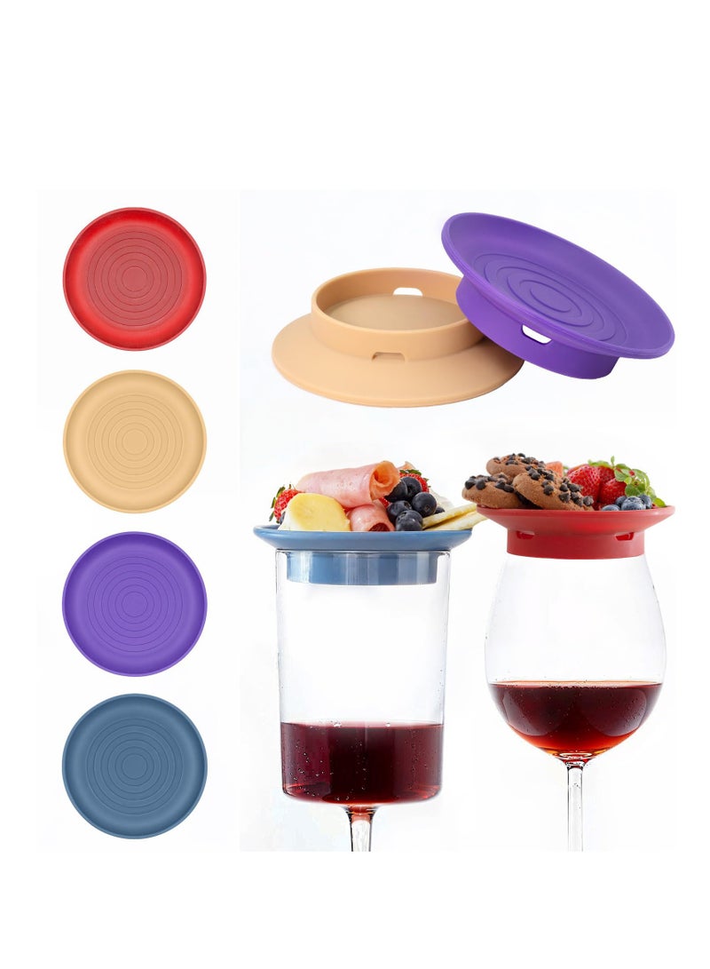 SYOSI 4 Pack Wine Glass Charcuterie Topper, Silicone Covers to Keep Bugs Out, Mini Charcuterie Boards in 4 Colors, Reusable Wine Glass Topper Charcuterie Plates for Parties  - Image 1