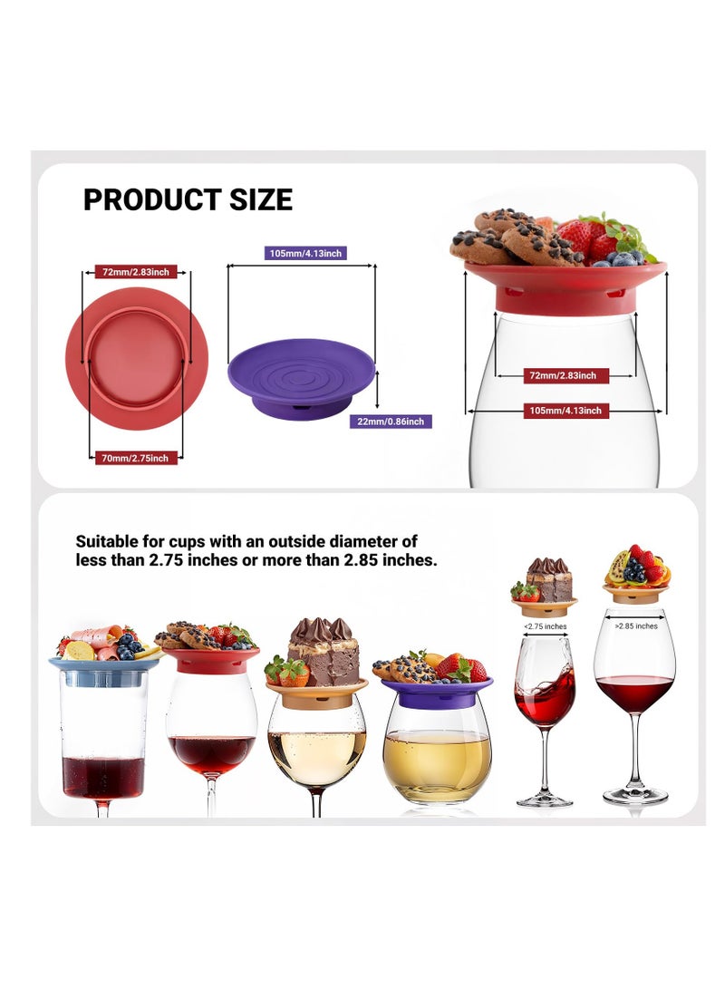 SYOSI 4 Pack Wine Glass Charcuterie Topper, Silicone Covers to Keep Bugs Out, Mini Charcuterie Boards in 4 Colors, Reusable Wine Glass Topper Charcuterie Plates for Parties  - Image 2