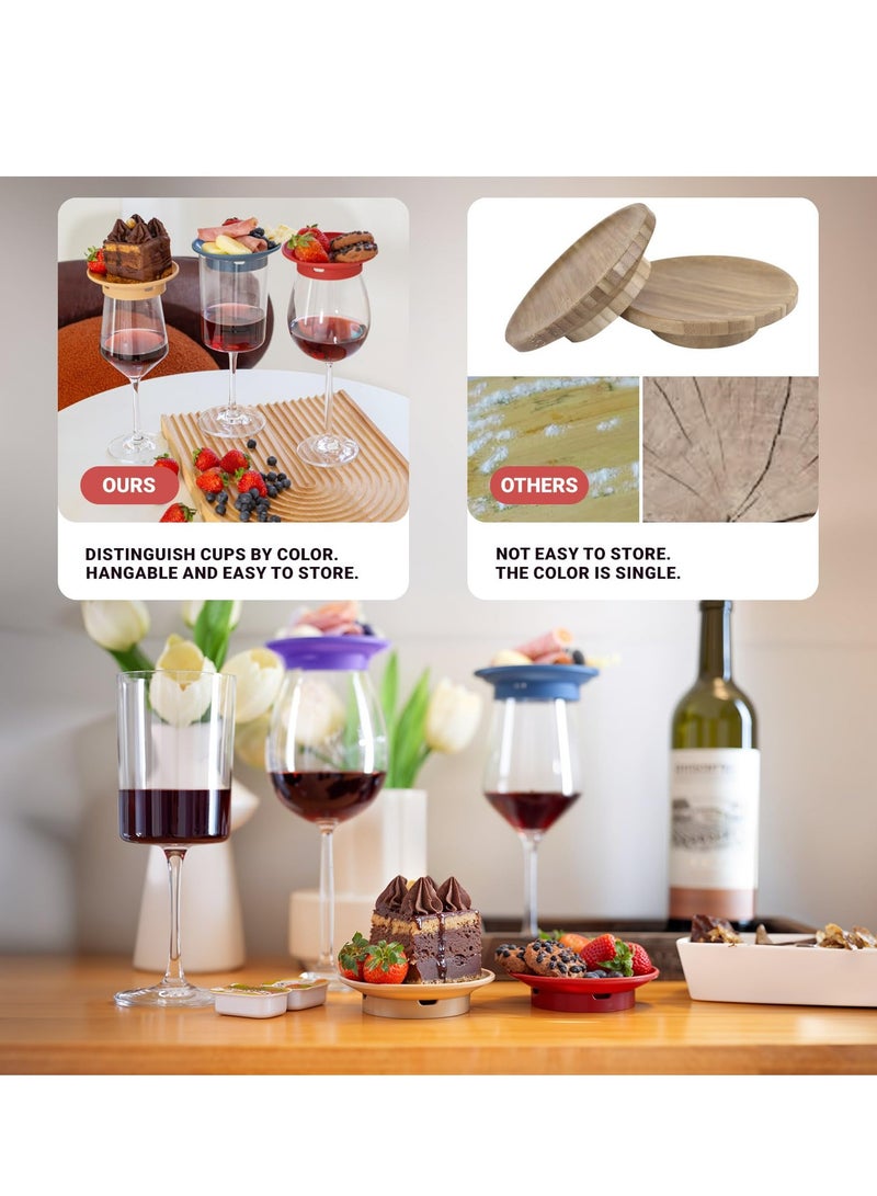 SYOSI 4 Pack Wine Glass Charcuterie Topper, Silicone Covers to Keep Bugs Out, Mini Charcuterie Boards in 4 Colors, Reusable Wine Glass Topper Charcuterie Plates for Parties  - Image 4