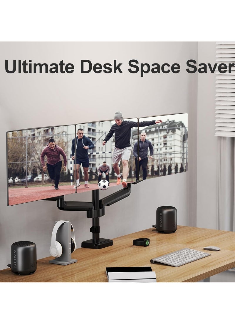 ELTRAZONE Triple Monitor Desk Mount – Full Motion 3 Monitor Stand for Screens up to 32 Inches, Heavy Duty Monitor Arm, Holds Up to 30.9lbs Each, VESA Mount, Black  - Image 2