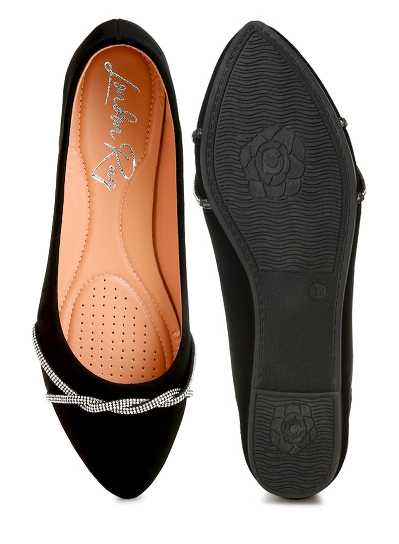 لندن راج حذاء باليرينا من الجلد الصناعي بحجر الراين باللون الأسود - Image 4