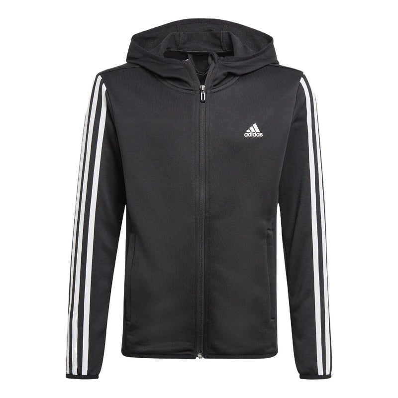 Adidas (GS) adidas Designed 2 Move 3-Stripes Hoodie Asia Sizing 'Black White' - Image 1