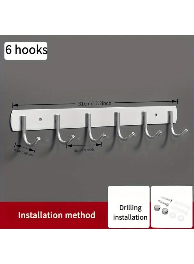 6 Hooks Stainless Steel Wall Mounted Organizer Heavy Duty Kitchen Bathroom Storage - Image 4