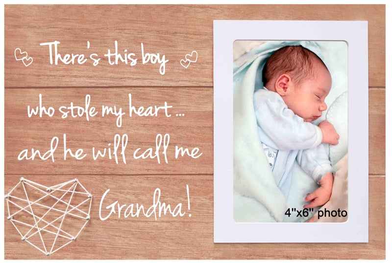 NZY Grandma Gifts from GrandsonBirthday Christmas Gifts for GrandmaWooden Handmade Picture Photo FrameFits 6x 4 PhotoBaby Boy Shower PresentTheres This Boy Who Stole My Heart