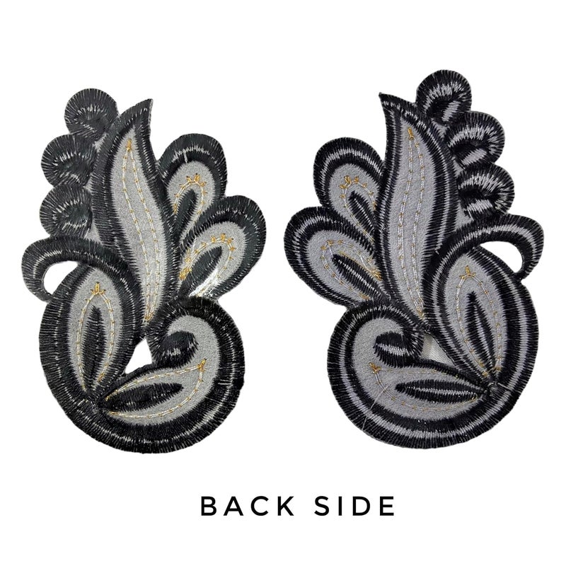 Generic Ushaworks Embroidered Sew on/Iron on Patches for Clothes,Embroidery Patch for Suits,Blouse Dupatta Saree Jeans Backpack Iron Dress Badge DIY, Black (Pack of 2 Piece)  - Image 2