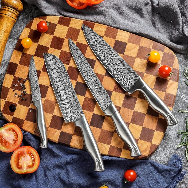 Astercook طقم سكاكين، طقم سكاكين مطبخ مكون من 15 قطعة مع حامل، شSharpener مدمج، طقم سكاكين من الفولاذ المقاوم للصدأ الألماني، آمن للغسل في غسالة الصحون - Image 4