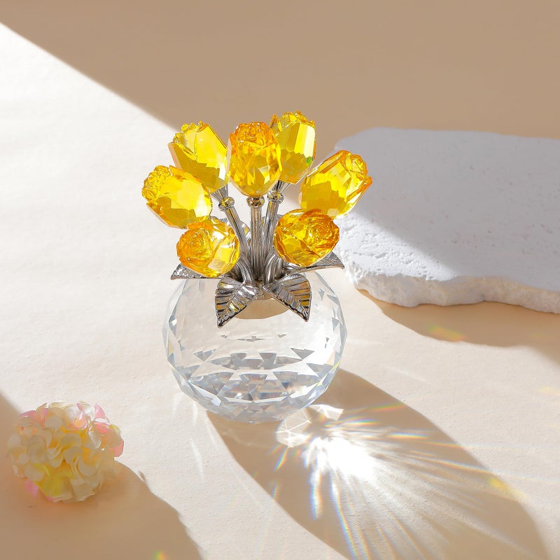 Movdyka Yellow Rose Flower Crystal Figurine with Vase  Bouquet Flowers Ornament Gifts for Wife Girlfriend Women   Handmade Crystal Flower Collectible Home Table Decor for Valentine's Day Wedding Anniversary - Image 4