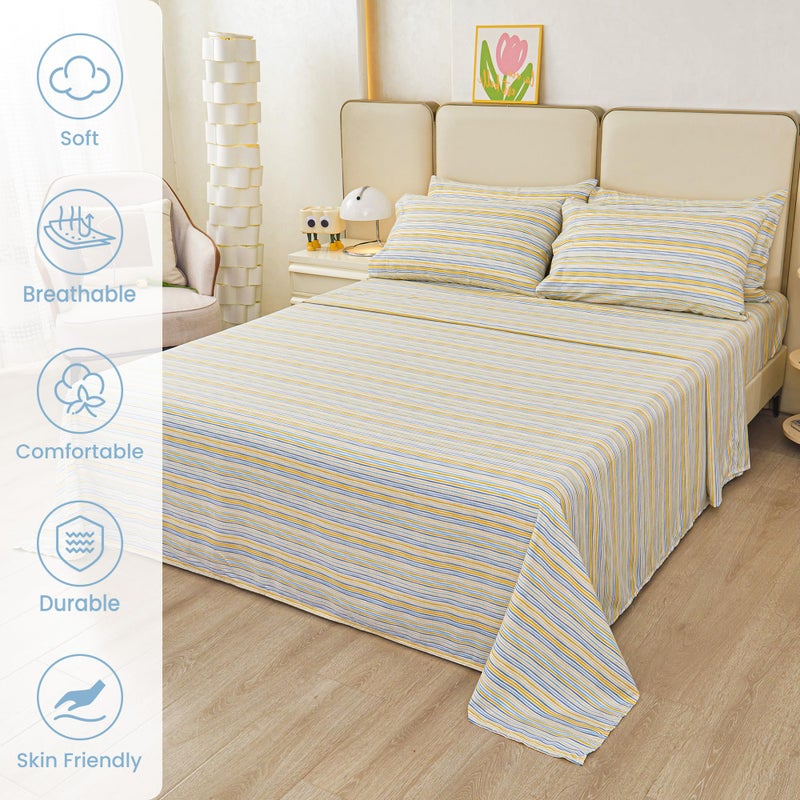 Mooreeke Striped Queen Bed Sheets, Deep Pocket 4 Piece Queen Sheet Set, Soft Microfiber Blue Yellow Pinstripe Bedding Sheets & Pillowcases - Image 3