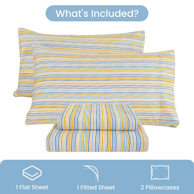 Mooreeke Striped Queen Bed Sheets, Deep Pocket 4 Piece Queen Sheet Set, Soft Microfiber Blue Yellow Pinstripe Bedding Sheets & Pillowcases - Image 2
