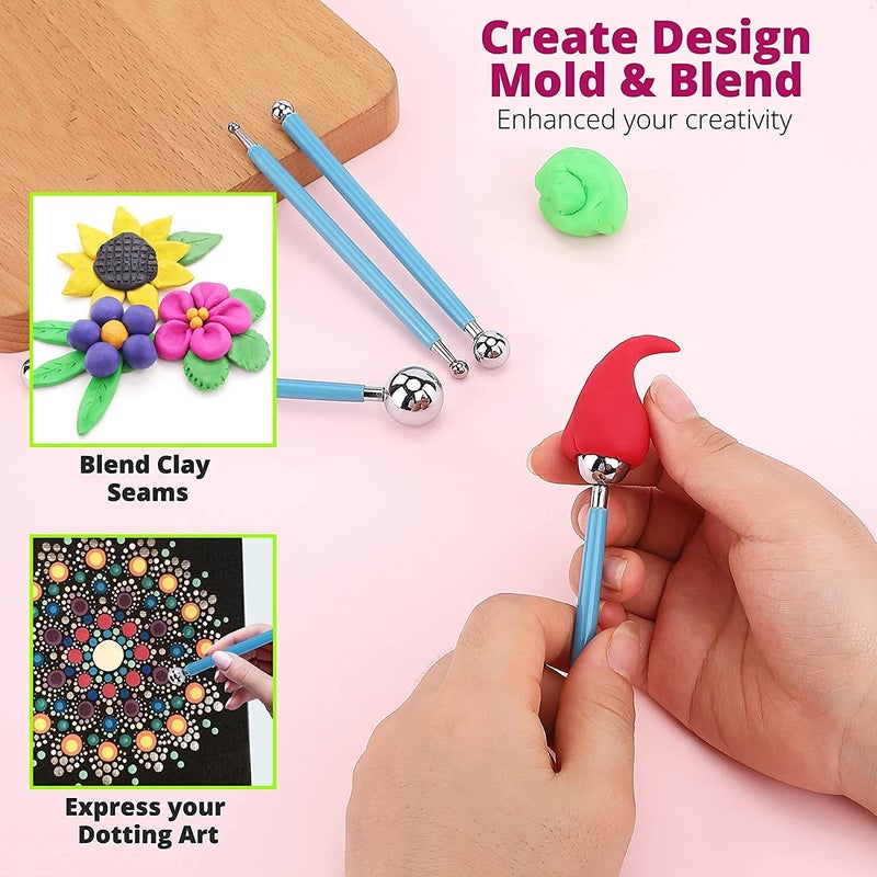 deziine DEZIINE 10 Pcs Ball Stylus Dotting Tools Clay Ceramics Pottery Carving Embossing Sculpting Set  - Image 3