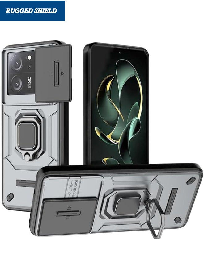 RUGGED SHIELD - Redmi Note 13 Protective Case(Not 4G), Redmi Note 13 Case with Slide Camera Cover, Heavy Duty Shockproof Phone Case Cover with Kickstand for Redmi Note 13 5G, Grey - Image 1