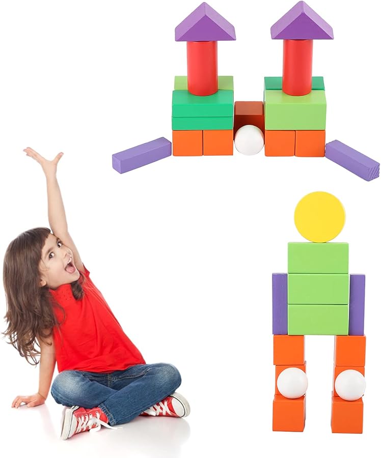 Wooden Geometric Building Blocks Educational Toy Set 32 Pieces 3D Shapes Learning With Storage - Image 4