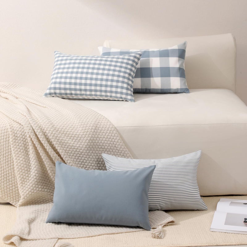 vctops Blue Buffalo Check Plaid Decorative Throw Pillow Covers 12x20 Inch Farmhouse Gingham Lumbar Cushion Cover Pillowcase for Sofa Bedroom Couch (Blue Plaid,12"x20") - Image 5