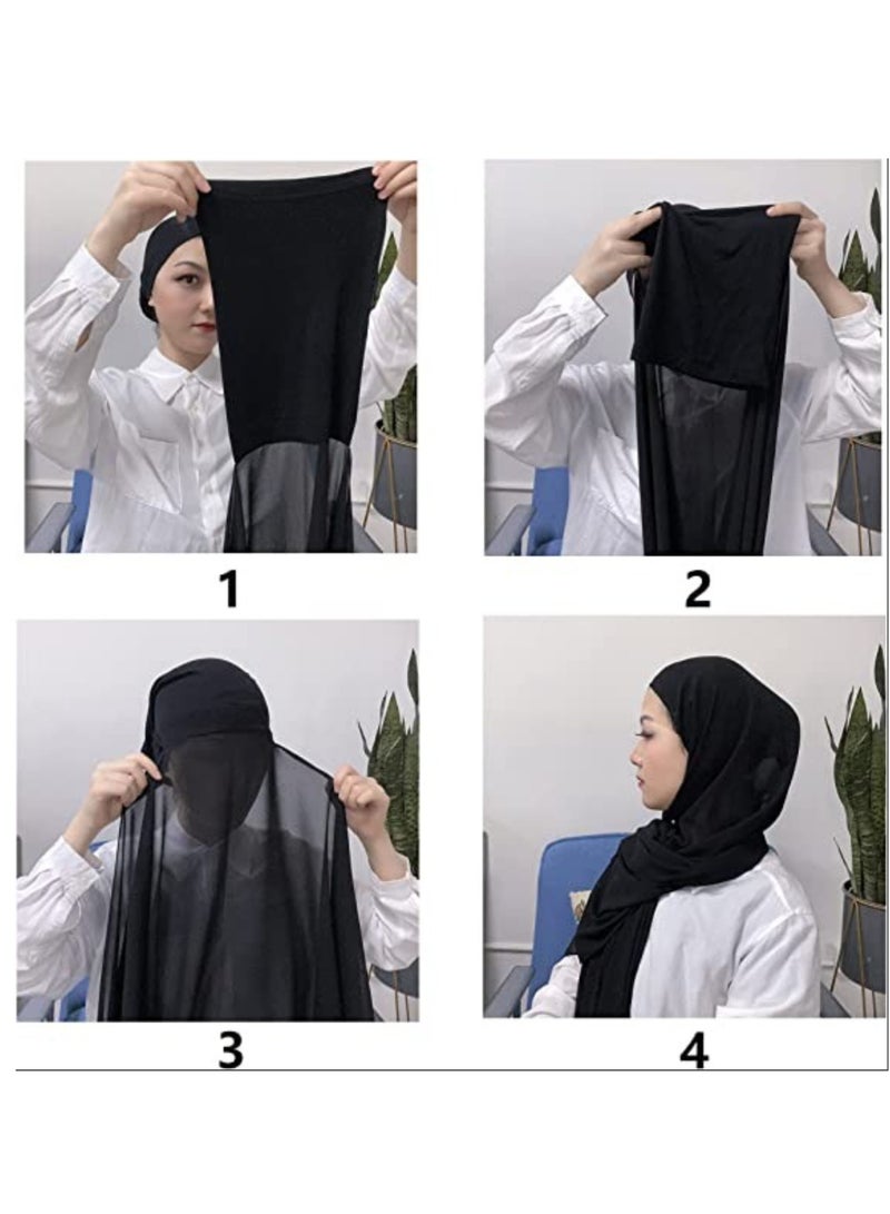 Lightweight Bubble Chiffon Hijab Scarf with Underscarf Cap for Women - Image 3