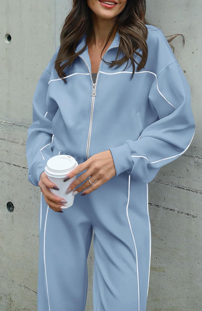 BTFBM Women's Two Piece Tracksuit Spring 2026 Long Sleeve Zip Up Sweatshirt Long Pants Outfits Jogger Sweatsuit Sets(Solid Blue,X-Large) - Image 4