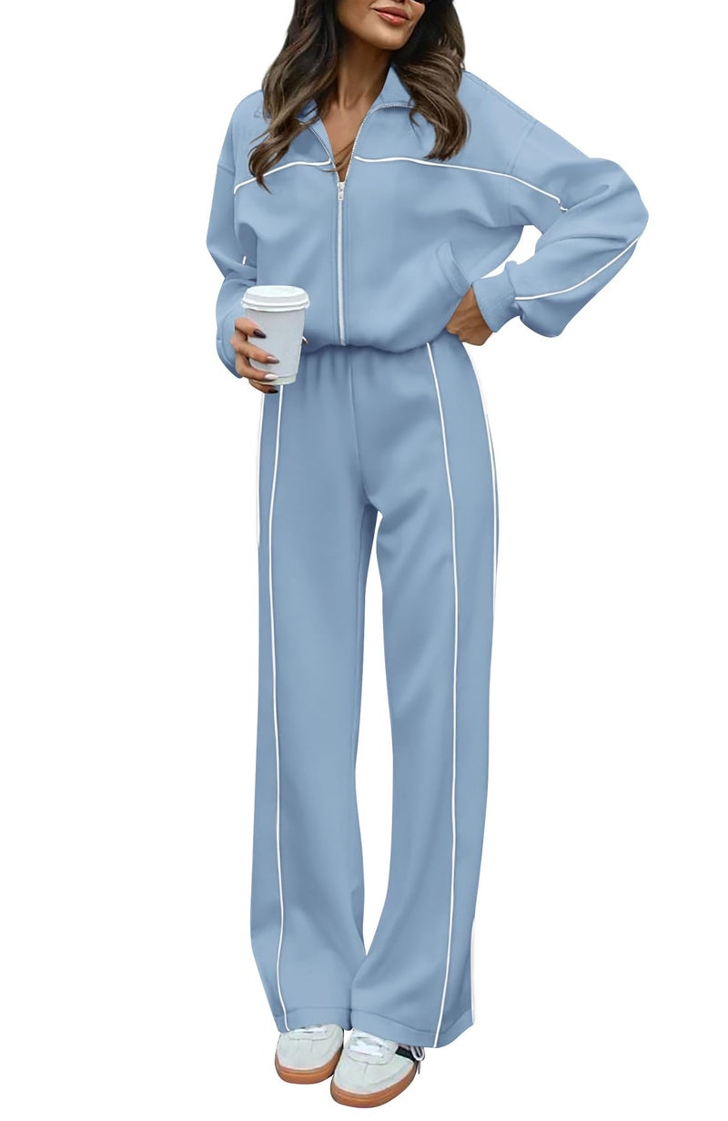 BTFBM Women's Two Piece Tracksuit Spring 2026 Long Sleeve Zip Up Sweatshirt Long Pants Outfits Jogger Sweatsuit Sets(Solid Blue,X-Large) - Image 1