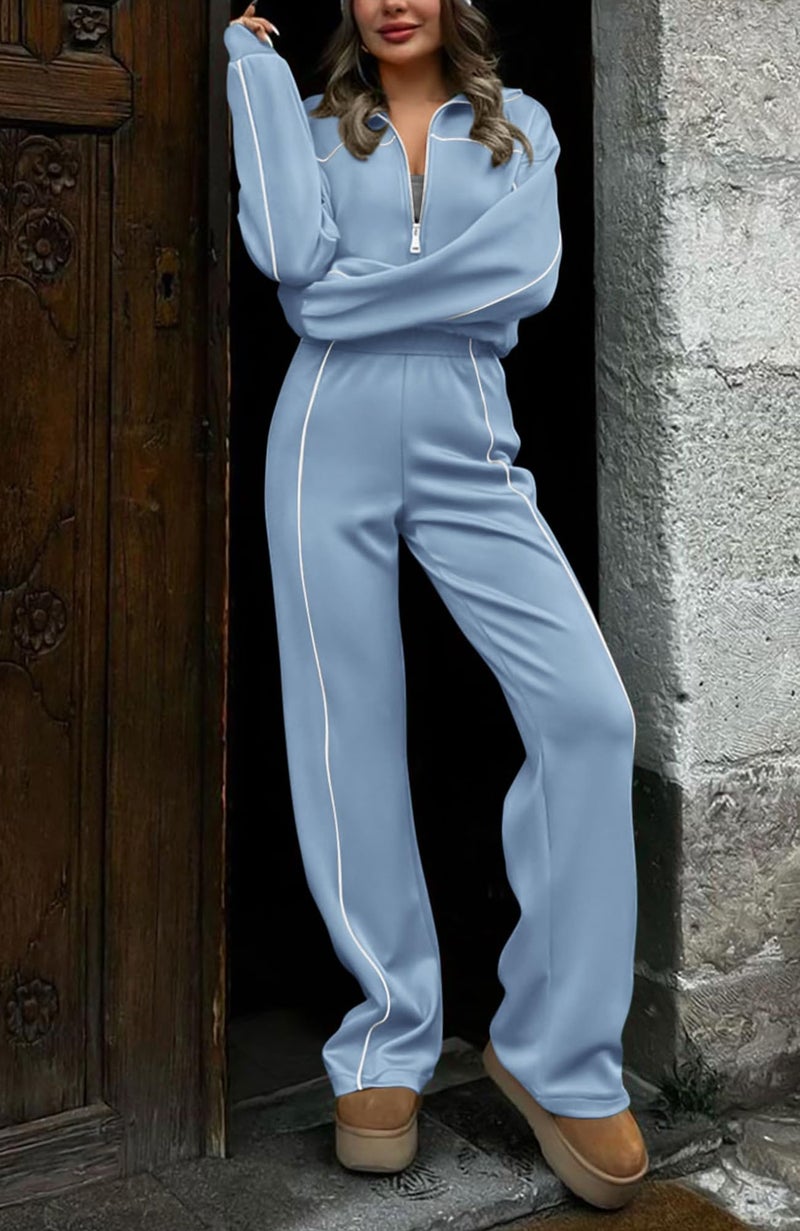 BTFBM Women's Two Piece Tracksuit Spring 2026 Long Sleeve Zip Up Sweatshirt Long Pants Outfits Jogger Sweatsuit Sets(Solid Blue,X-Large) - Image 3